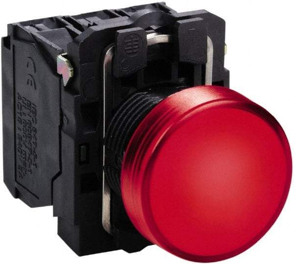 Schneider Electric - 24 VAC/VDC at 50/60 Hz Red Lens LED Pilot Light - Round Lens, Screw Clamp Connector, 30mm Wide, Vibration Resistant, Water Resistant - Eagle Tool & Supply