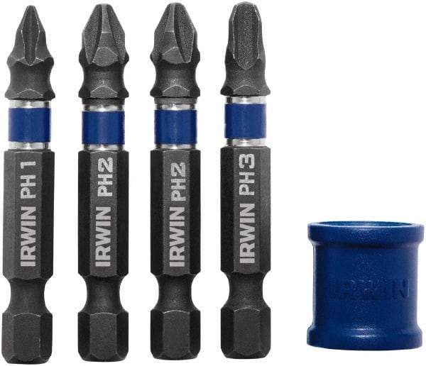 Irwin - 5 Piece, Phillips Handle, Power Bit Set - No. 1 to No. 3 Phillips - Eagle Tool & Supply