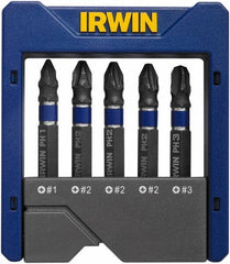 Irwin - 5 Piece, Phillips Handle, Power Bit Set - No. 1 to No. 3 Phillips - Eagle Tool & Supply