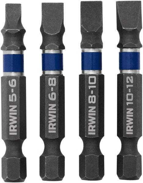 Irwin - 4 Piece, Bit Set - 1/4" Hex Drive, Slotted Point - Eagle Tool & Supply