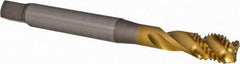 OSG - M10x1.50 3 Flute 6H Modified Bottoming Spiral Flute Tap - Vanadium High Speed Steel, TiN Finish, 100mm OAL, Right Hand Flute, Right Hand Thread, D4, Series 16455 - Eagle Tool & Supply