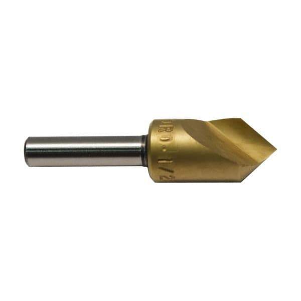 M.A. Ford - 5/8" Head Diam, 1/4" Shank Diam, 1 Flute 120° High Speed Steel Countersink - TiN Finish, 2-1/4" OAL - Eagle Tool & Supply