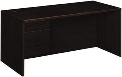 Hon - High Pressure Laminate Left Pedestal Desk - 66" Wide x 30" Deep x 29-1/2" High, Mahogany - Eagle Tool & Supply