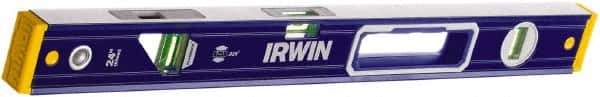 Irwin - Magnetic 24" Long 3 Vial Box Beam Level - Aluminum, Blue/Yellow, 1 Level & 2 Plumb Vials - Eagle Tool & Supply