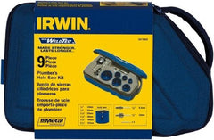 Irwin Blades - 9 Piece, 3/4" to 2-1/4" Saw Diam, Plumber's Hole Saw Kit - Bi-Metal, Toothed Edge, Pilot Drill Model No. 373000, Includes 6 Hole Saws - Eagle Tool & Supply