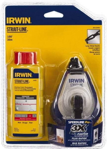 Irwin - 100' Long Reel & Chalk Set - Red, Includes (1) 4 oz Permanent Red Chalk (3.5:1) & (1) SPEEDLINE Pro Chalk Reel - Eagle Tool & Supply