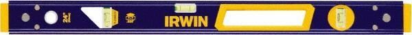 Irwin - 24" Long 3 Vial Box Beam Level - Aluminum, Blue/Yellow, 1 Level & 2 Plumb Vials - Eagle Tool & Supply