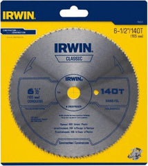 Irwin - 6-1/2" Diam, 5/8" Arbor Hole Diam, 140 Tooth Wet & Dry Cut Saw Blade - High Carbon Steel, Smooth Action, Standard Round Arbor - Eagle Tool & Supply