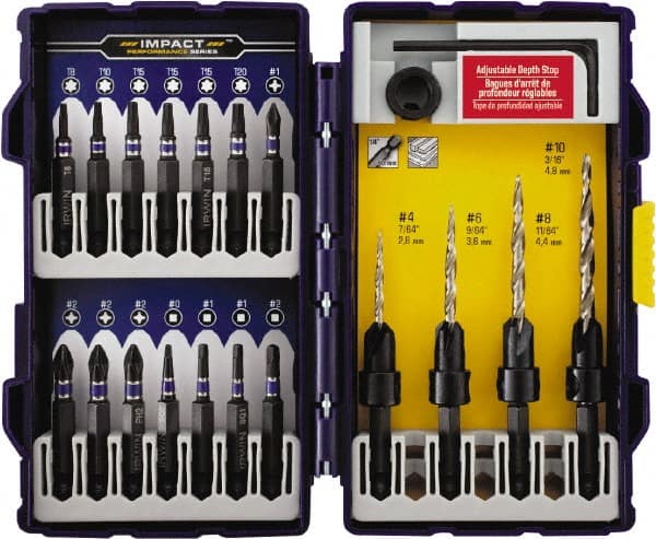 Irwin - 19 Piece, 1/4 to 7/16" Head Diam, Single End Countersink Set - Eagle Tool & Supply