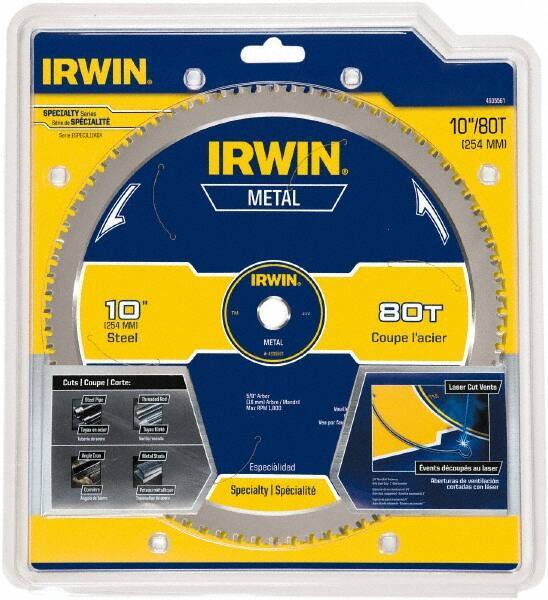 Irwin Blades - 10" Diam, 5/8" Arbor Hole Diam, 80 Tooth Wet & Dry Cut Saw Blade - Carbide-Tipped, Smooth Action, Standard Round Arbor - Eagle Tool & Supply