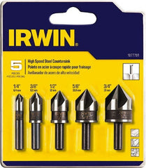 Irwin - 5 Piece, 1/4 to 3/4" Head Diam, 82° Included Angle, Single End Countersink Set - Eagle Tool & Supply