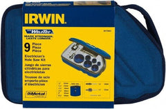 Irwin Blades - 9 Piece, 7/8" to 2-1/2" Saw Diam, Electrician's Hole Saw Kit - Bi-Metal, Toothed Edge, Pilot Drill Model No. 373000, Includes 6 Hole Saws - Eagle Tool & Supply