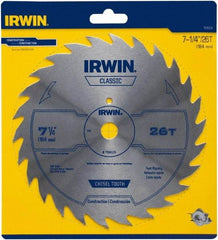 Irwin Blades - 7-1/4" Diam, 5/8" Arbor Hole Diam, 26 Tooth Wet & Dry Cut Saw Blade - High Carbon Steel, Smooth Action, Diamond Arbor - Eagle Tool & Supply