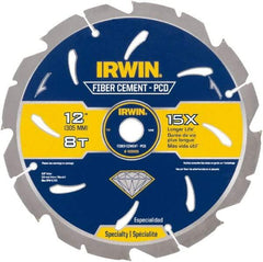 Irwin Blades - 12" Diam, 1" Arbor Hole Diam, 8 Tooth Wet & Dry Cut Saw Blade - Diamond-Tipped, Smooth Action, Standard Round Arbor - Eagle Tool & Supply