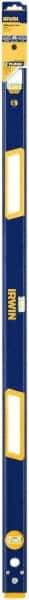 Irwin - 48" Long 3 Vial Box Beam Level - Aluminum, Blue/Yellow, 1 Level & 2 Plumb Vials - Eagle Tool & Supply