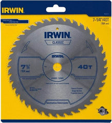 Irwin Blades - 7-1/4" Diam, 5/8" Arbor Hole Diam, 40 Tooth Wet & Dry Cut Saw Blade - Carbide-Tipped, Smooth Action, Diamond Arbor - Eagle Tool & Supply