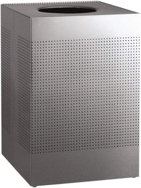 Rubbermaid - 40 Gal Silver Square Decorative Waste Receptacle With Top - Stainless Steel, 794mm High x 552.45mm Long x 552.45mm Wide - Eagle Tool & Supply