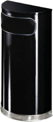 Rubbermaid - 9 Gal Black Half-Round Decorative Waste Receptacle With Top - Steel, 813mm High x 457.2mm Wide - Eagle Tool & Supply