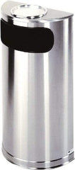 Rubbermaid - 9 Gal Silver Half-Round Decorative Waste Receptacle With Top - Steel, 32" High x 18" Wide - Eagle Tool & Supply