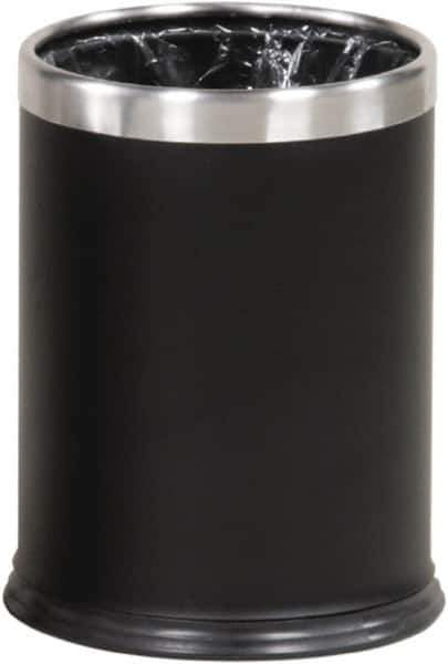 Rubbermaid - 3-1/2 Gal Black Round Decorative Waste Receptacle With Top - Steel, 318mm High - Eagle Tool & Supply