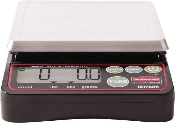 Rubbermaid - 10 Lb. Capacity, Digital Portion Control Scale - 0.1 and 1/8 oz. Graduation, 5-1/8 x 5-1/8" Platform - Eagle Tool & Supply