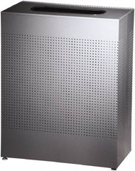 Rubbermaid - 22-1/2 Gal Silver Rectangle Decorative Waste Receptacle With Top - Steel, 30" High x 24" Long x 24" Wide - Eagle Tool & Supply