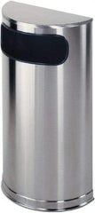 Rubbermaid - 9 Gal Silver Half-Round Decorative Waste Receptacle With Top - Steel, 32" High x 18" Wide - Eagle Tool & Supply