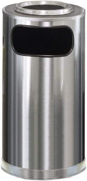 Rubbermaid - 12 Gal Silver Round Decorative Waste Receptacle With Top - Steel, 28" High - Eagle Tool & Supply