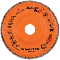 WALTER Surface Technologies - 40 Grit, 5" Disc Diam, 7/8" Center Hole, Type 28 Ceramic Flap Disc - 12,200 Max RPM, Plastic Backing, Arbor Attaching System, Coated - Eagle Tool & Supply