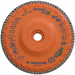 WALTER Surface Technologies - 80 Grit, 6" Disc Diam, 5/8-11 Center Hole, Type 28 Ceramic Flap Disc - 10,200 Max RPM, Plastic Backing, Arbor Attaching System, Coated - Eagle Tool & Supply