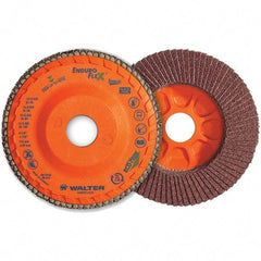 WALTER Surface Technologies - 60 Grit, 6" Disc Diam, 5/8-11 Center Hole, Type 28 Ceramic Flap Disc - 10,200 Max RPM, Plastic Backing, Arbor Attaching System, Coated - Eagle Tool & Supply