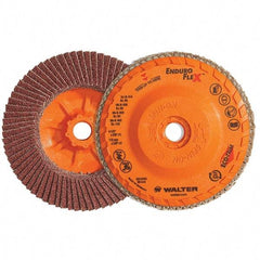 WALTER Surface Technologies - 120 Grit, 6" Disc Diam, 5/8-11 Center Hole, Type 28 Ceramic Flap Disc - 10,200 Max RPM, Plastic Backing, Arbor Attaching System, Coated - Eagle Tool & Supply