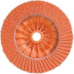 WALTER Surface Technologies - 36 & 60 Grit, 5" Disc Diam, 5/8-11 Center Hole, Type 28 Ceramic Flap Disc - 12,200 Max RPM, Plastic Backing, Arbor Attaching System, Coated - Eagle Tool & Supply