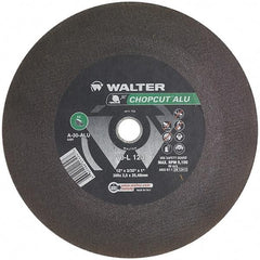 WALTER Surface Technologies - 12" 30 Grit Aluminum Oxide Cutoff Wheel - 3/32" Thick, 1" Arbor, 5,100 Max RPM, Use with Chop Saws - Eagle Tool & Supply