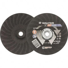 WALTER Surface Technologies - 30 Grit, 9" Wheel Diam, 5/64" Wheel Thickness, 7/8" Arbor Hole, Type 27 Depressed Center Wheel - Aluminum Oxide, Resinoid Bond, 6,600 Max RPM - Eagle Tool & Supply