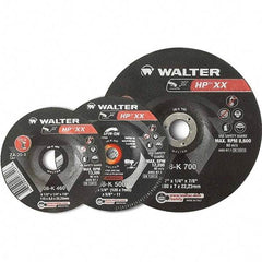 WALTER Surface Technologies - 16 Grit, 9" Wheel Diam, 1/4" Wheel Thickness, Type 28 Depressed Center Wheel - Aluminum Oxide, Resinoid Bond, 6,600 Max RPM - Eagle Tool & Supply