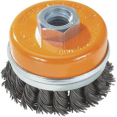 WALTER Surface Technologies - 3" Diam, M14x2.00 Threaded Arbor, Steel Fill Cup Brush - 0.02 Wire Diam, 12,000 Max RPM - Eagle Tool & Supply