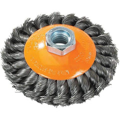 WALTER Surface Technologies - 4" Diam, 5/8-11 Threaded Arbor, Steel Fill Cup Brush - 0.015 Wire Diam, 20,000 Max RPM - Eagle Tool & Supply