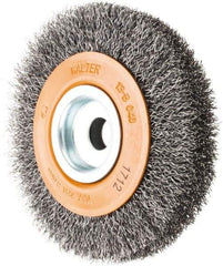 WALTER Surface Technologies - 4" OD, 1/2" Arbor Hole, Crimped Steel Wheel Brush - 3/4" Face Width, 0.0118" Filament Diam, 6,000 RPM - Eagle Tool & Supply