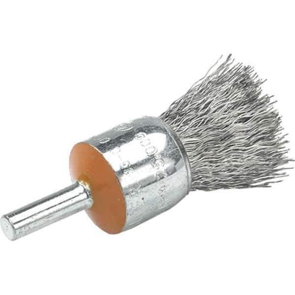 WALTER Surface Technologies - 1/2" Brush Diam, Crimped, End Brush - 1/4" Diam Shank, 25,000 Max RPM - Eagle Tool & Supply
