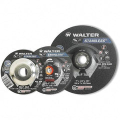WALTER Surface Technologies - 30 Grit, 7" Wheel Diam, 1/8" Wheel Thickness, Type 27 Depressed Center Wheel - Aluminum Oxide, Resinoid Bond, 8,600 Max RPM - Eagle Tool & Supply