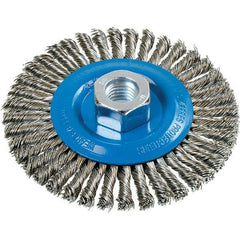 WALTER Surface Technologies - 4-1/2" OD, 5/8-11 Arbor Hole, Stringer Bead Stainless Steel Wheel Brush - 3/16" Face Width, 0.02" Filament Diam, 15,000 RPM - Eagle Tool & Supply