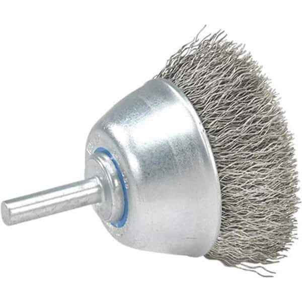 WALTER Surface Technologies - 1-1/2" Diam, 1/4" Shank Diam, Stainless Steel Fill Cup Brush - 0.0118 Wire Diam, 13,000 Max RPM - Eagle Tool & Supply