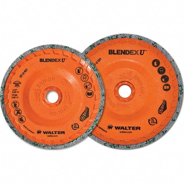 WALTER Surface Technologies - 4-1/2" Fine Grade Silicon Carbide Deburring Disc - 5/8-11 Threaded Center Hole, Arbor Connection, Orange, 10,500 Max RPM - Eagle Tool & Supply