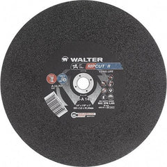 WALTER Surface Technologies - 14" 24 Grit Aluminum Oxide Cutoff Wheel - 1/8" Thick, 1" Arbor, 4,400 Max RPM, Use with Stationary Tools - Eagle Tool & Supply