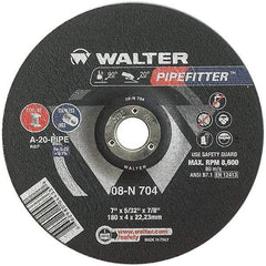 WALTER Surface Technologies - 20 Grit, 7" Wheel Diam, 5/32" Wheel Thickness, 7/8" Arbor Hole, Type 27 Depressed Center Wheel - Aluminum Oxide/Silicon Carbide Blend, Resinoid Bond, 8,600 Max RPM - Eagle Tool & Supply