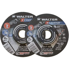 WALTER Surface Technologies - 16 Grit, 9" Wheel Diam, 1/4" Wheel Thickness, 7/8" Arbor Hole, Type 27 Depressed Center Wheel - Aluminum Oxide, Resinoid Bond, 6,600 Max RPM - Eagle Tool & Supply