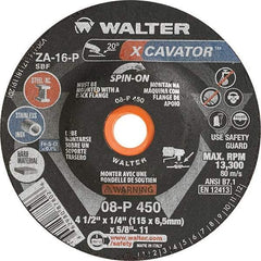 WALTER Surface Technologies - 16 Grit, 4-1/2" Wheel Diam, 1/4" Wheel Thickness, Type 27 Depressed Center Wheel - Aluminum Oxide, Resinoid Bond, 13,300 Max RPM - Eagle Tool & Supply