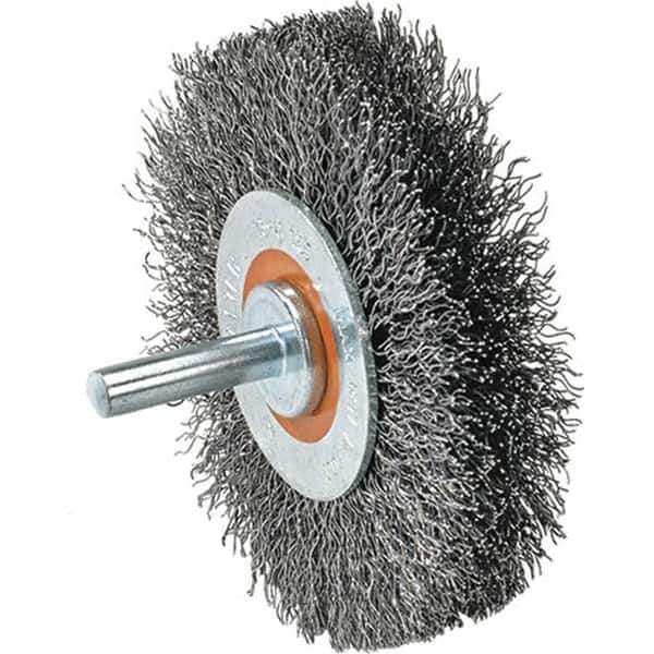 WALTER Surface Technologies - 3" OD, 1/4" Shank Diam, Crimped Steel Wheel Brush - 3/4" Face Width, 0.0118" Filament Diam, 12,000 RPM - Eagle Tool & Supply