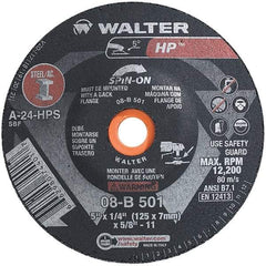 WALTER Surface Technologies - 24 Grit, 5" Wheel Diam, 1/4" Wheel Thickness, Type 28 Depressed Center Wheel - Aluminum Oxide, Resinoid Bond, 12,200 Max RPM - Eagle Tool & Supply